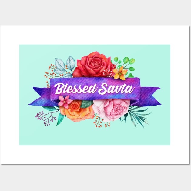 Blessed Savta Floral Design with Watercolor Roses Wall Art by g14u